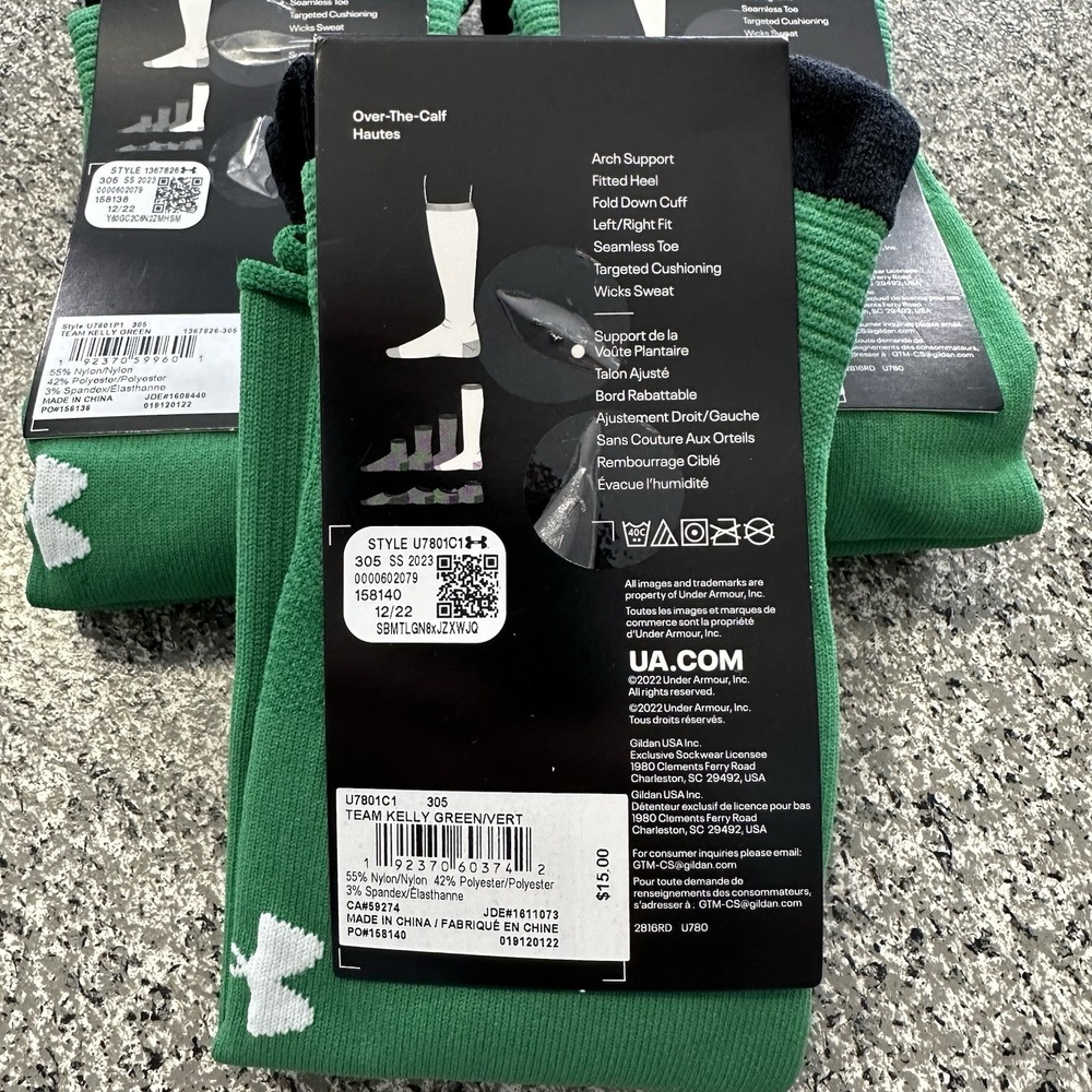 Under Armour Soccer Socks Youth L Lot 3 Pairs Kids 13.5-4.5Y OTC Cushioned Green - Picture 4 of 5